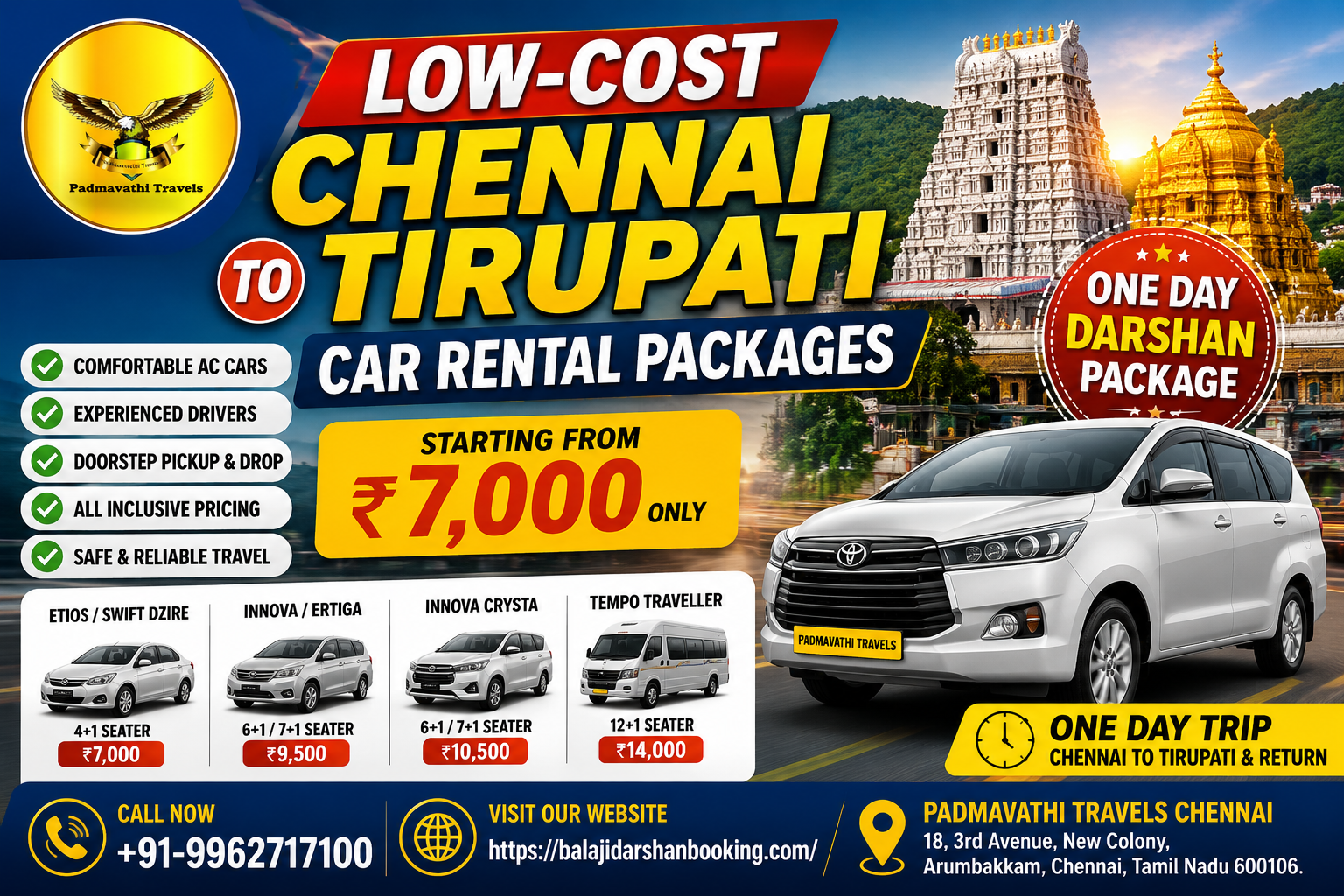 Low-Cost Chennai to Tirupati Car Rental