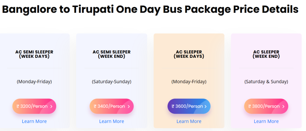 bangalore to tirupati bus packages