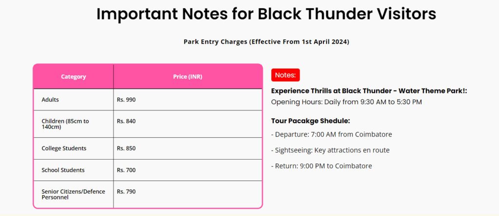 Coimbatore to Black Thunder car package