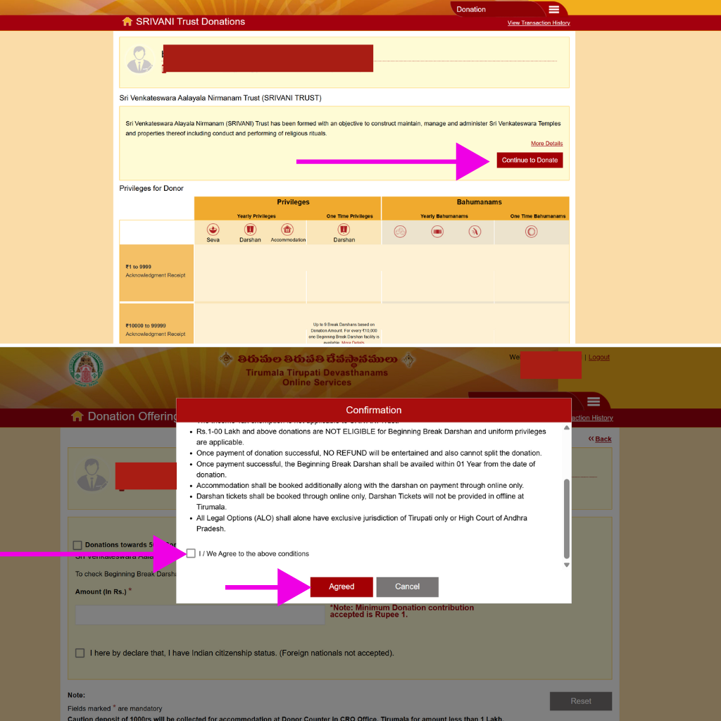 step 4 how to make srivani vip break darshan donation