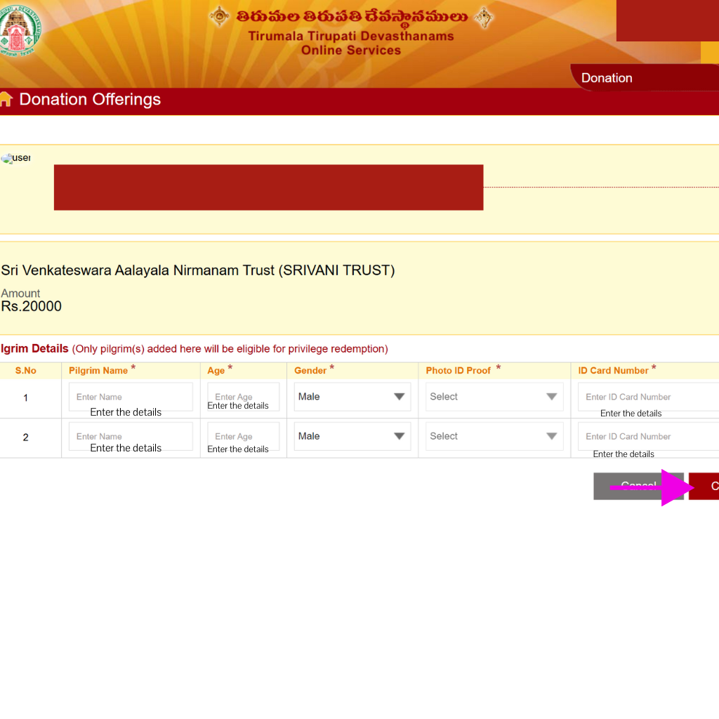 step 6 how to make srivani vip break darshan donation