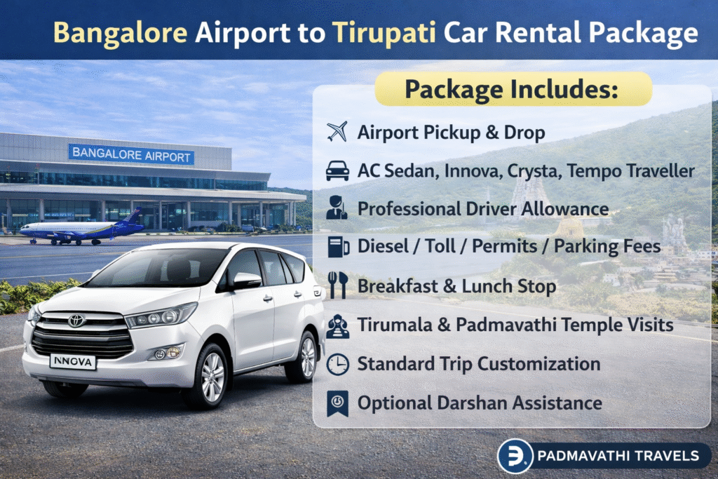 Bangalore Airport to Tirupati Car Rental Package