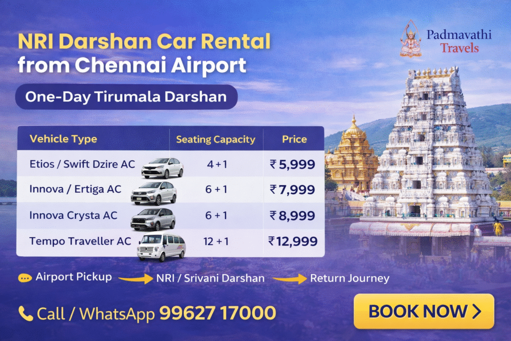 NRI Darshan Car Rental from Chennai Airport – Comfortable & Hassle-Free Travel